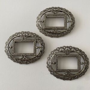 Vintage (3) Miriam Haskell Brooch Pin Frame Blank Marcasite Silver Stamped